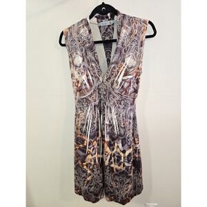 Unity World Wear Boho Print Sleeveless Dress w/ Beading – Size Small